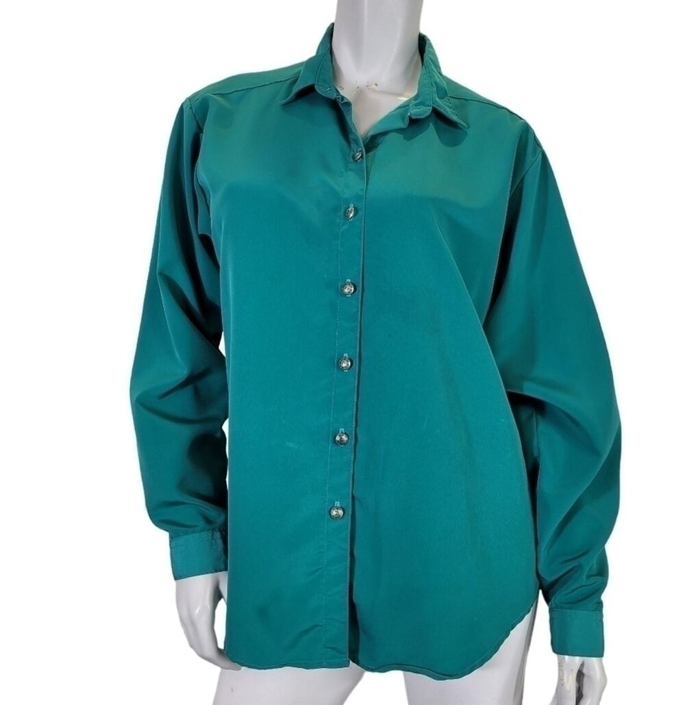 Panhandle Slim WMS M Shirt Button Up Western Wear Teal Vintage Polyester FLAWED